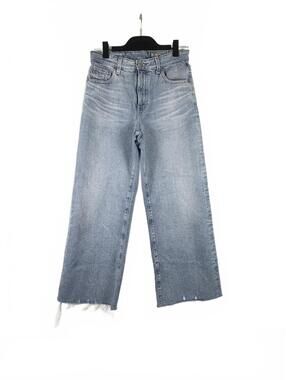 AG Saige High Rise Wide Leg Crop Stretch Jeans Raw Frayed Hem Blue Size 26